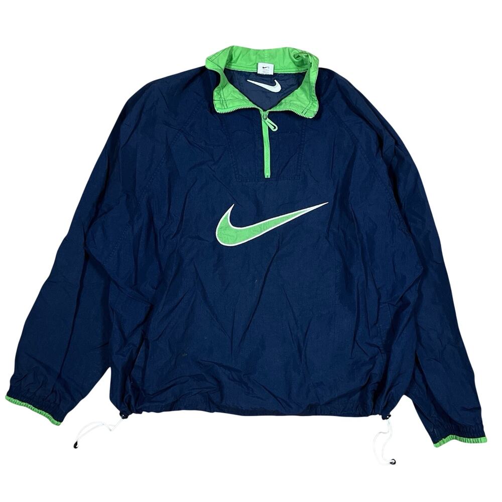 90s Nike Vintage Center Swoosh Pullover 1/4 Zip Windbreaker Blue Green XXL Retro